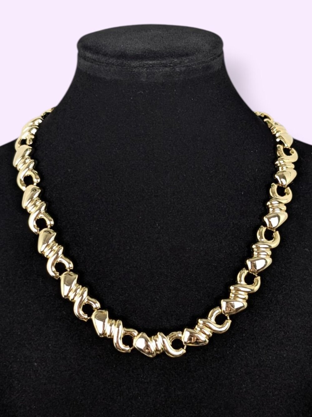Vintage Stamped Gold Tone Metal Twist Link Necklace